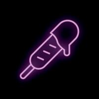 Neon sign of melting ice cream bar on a stick glowing on black background vector