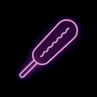 Glowing neon sign depicting a corn dog on a stick with mustard on black background vector