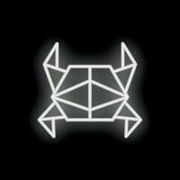 White neon geometric crab shining on black background vector