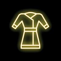 Yellow neon sign of a bathrobe shining on a black background vector