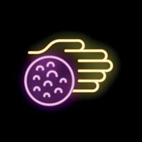 Neon style icon showing hand holding bacteria or virus vector