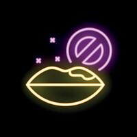 Neon sign showing herpes virus with crossed out circle on black background vector