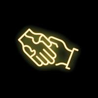 Two business people shaking hands with neon light effect vector