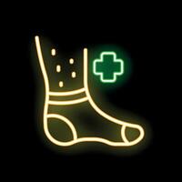 Neon icon of leg with compression sock showing medical treatment vector