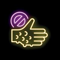 Neon sign showing hand with skin allergy and stop sign vector