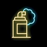 Neon spray paint can spraying leaving colorful trail on black background vector