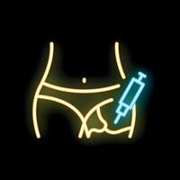 Neon syringe injecting solution into lower body area vector