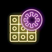 Neon icon of virus infecting computer system with firewall vector