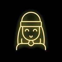 Neon sign showing smiling person wearing beanie vector