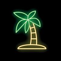 Glowing neon green and orange palm tree on a small island at night vector