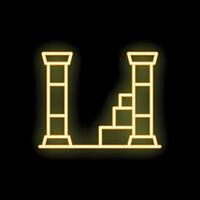 Neon sign of stairs between two pillars on black background vector