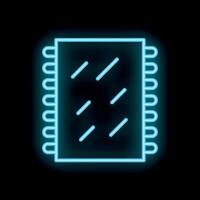 Neon blue microchip icon glowing against black background vector