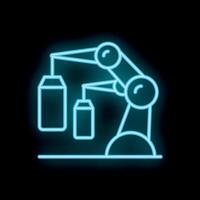 Neon style icon of robotic arm lifting boxes in warehouse vector