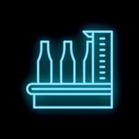 Neon sign of bottles being weighed on conveyor belt vector