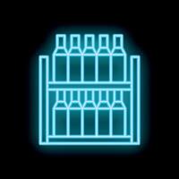 Neon glowing icon of bottles on shelf on black background vector