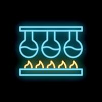 Neon icon of chemistry experiment with flasks heating on bunsen burner vector