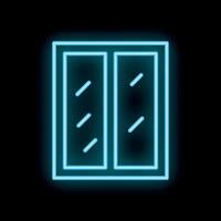 Neon blue light glowing window frame with glass reflection effect on black background illustration vector