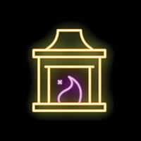 Bright neon fireplace with burning fire icon glowing in darkness vector