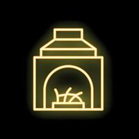 Glowing neon line fireplace icon on dark background vector