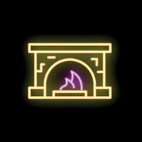 Bright neon fireplace with burning firewood on black background vector