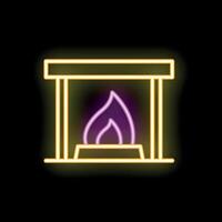 Neon fireplace icon glowing with purple and yellow light vector