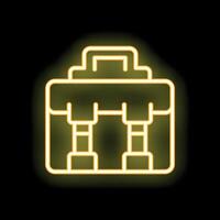 Yellow neon icon of a toolbox glowing on black background vector