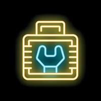 Neon toolbox icon glowing on dark background vector