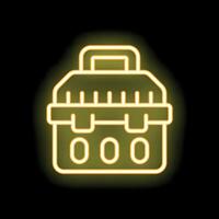 Yellow neon icon of a toolbox on black background vector