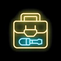 Neon toolbox icon glowing with screwdriver inside for repairing vector