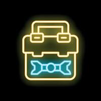 Neon toolbox icon glowing against a dark background vector