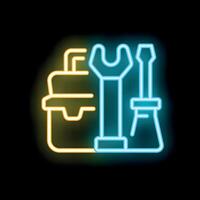 Neon toolbox icon glowing against a dark background vector