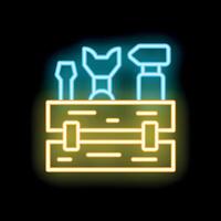 Neon toolbox icon glowing with blue tools inside on black background vector