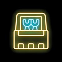 Neon icon of a dishwasher displaying clean forks inside on black background vector