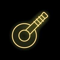 Neon sign of indian string instrument sitar on black background vector