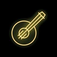 Golden neon icon of a banjo shining on a black background vector