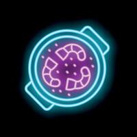 Neon sign representing paella cooking in pan with shrimps vector