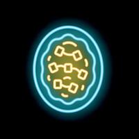 This neon sign is showing a delicious vegetarian pizza with square toppings vector