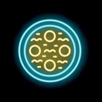 Round pizza with melted cheese glowing neon signboard on black background vector