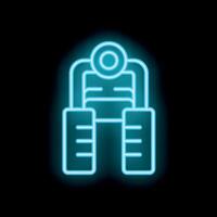 Neon thigh master exercise machine glowing on black background vector