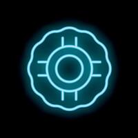 Neon icon of lifebuoy shining brightly on black background vector