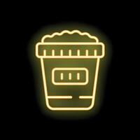 Neon sign of popcorn bucket shining on black background vector
