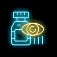 Neon eye drops bottle improving eyesight icon vector