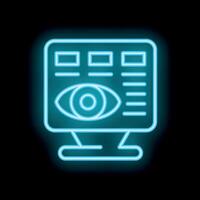 Neon icon of computer screen displaying eye tracking system interface vector