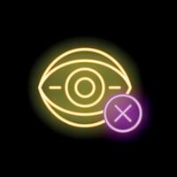 Neon icon of closed eye with cross showing blindness concept vector