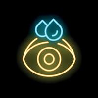 Neon icon of eye crying with tear drops falling vector