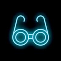 Blue neon sign glasses glowing on black background vector