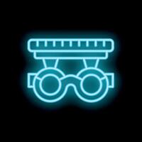 Neon blue icon of trial frame being used for eyesight examination vector