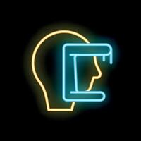 Neon icon of artificial intelligence replacing human mind vector