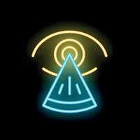 Neon icon of eye focusing on slice of watermelon representing food craving vector