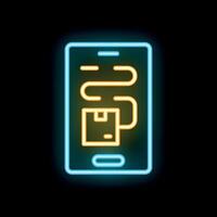 Neon sign of smartphone showing package tracking app interface vector